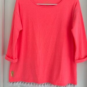 NWT Lilly Pulitzer Tunic Top Coral with White Tassels - Size S - Beach Names